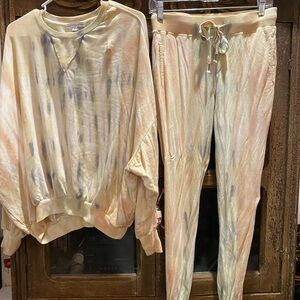 Young Fabulous & Broke Cream and Gray, peach tie dye Top & pants set
